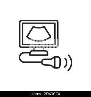 Icône de ligne noire du système de diagnostic ultrasonique. Pictogramme de contour Illustration de Vecteur