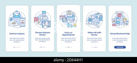 Étapes de consultation télémédicale intégration de l'écran de la page d'application mobile avec des concepts Illustration de Vecteur