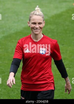 Jess Fishlock de Lyon lors d'une session d'entraînement avant la finale de la Ligue des champions des femmes de l'UEFA à l'arène Groupama, Budapest Banque D'Images