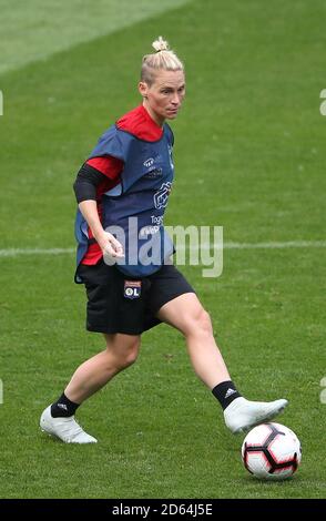 Jess Fishlock de Lyon lors d'une session d'entraînement avant la finale de la Ligue des champions des femmes de l'UEFA à l'arène Groupama, Budapest Banque D'Images