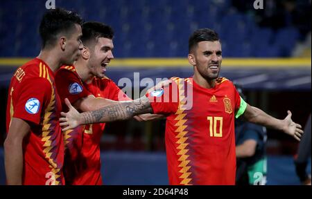 Espagne le Dani Ceballos d'U21 célèbre son quatrième but du jeu Banque D'Images