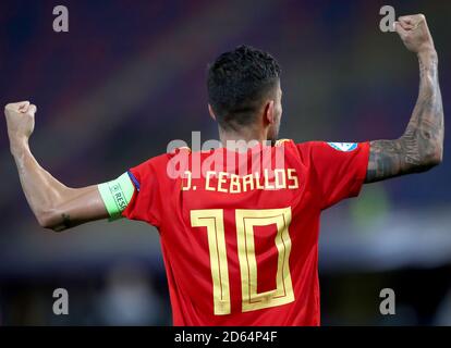 Espagne le Dani Ceballos d'U21 célèbre son quatrième but du jeu Banque D'Images