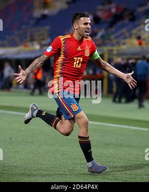 Espagne le Dani Ceballos d'U21 célèbre son quatrième but du jeu Banque D'Images