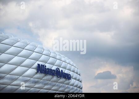 Vue sur l'Allianz Arena avant les demi-finales de la Audi Cup. Banque D'Images