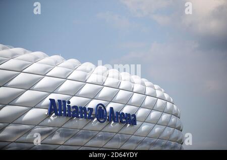 Vue sur l'Allianz Arena avant les demi-finales de la Audi Cup. Banque D'Images