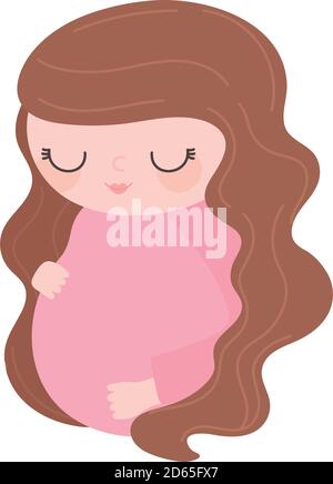 grossesse et maternité, femme enceinte mignonne touchant le ventre, illustration vectorielle d'icône isolée Illustration de Vecteur