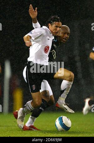 El-Hadji Diouf, Bolton Wanderers et Alexey Smertin, Fulham, se battent pour le ballon Banque D'Images