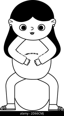 grossesse et maternité, femme enceinte mignonne assise sur le dessin animé fitball dessin animé ligne icône de style Illustration de Vecteur