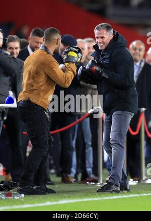 Kell Brook et Jamie Carragher espar au pichet Banque D'Images