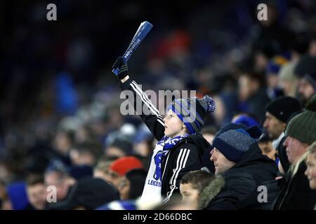 Un fan de Leicester City montre leur soutien dans les tribunes Banque D'Images