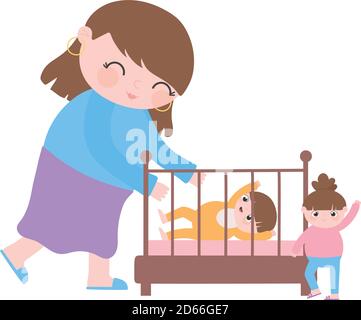 Grossesse Et Maternite Maman Mignonne Avec Elle Un Bebe En Berceau Dessin Anime Illustration Vectorielle Image Vectorielle Stock Alamy