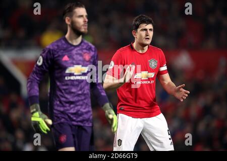 Harry Maguire et gardien de but de Manchester United David de Gea (à gauche) Banque D'Images