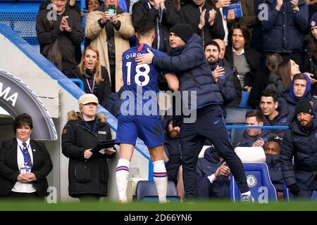 Olivier Giroud (à gauche) de Chelsea est remplacé par le directeur Frank Lampard Banque D'Images