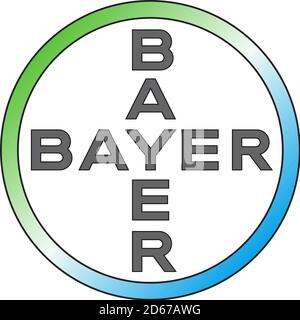 Logo de la multinationale allemande de produits chimiques et pharmaceutiques Bayer avec le siège à Leverkusen - Allemagne. Banque D'Images