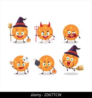Émoticônes d'expression d'Halloween avec personnage de dessin animé de tarte orange Illustration de Vecteur