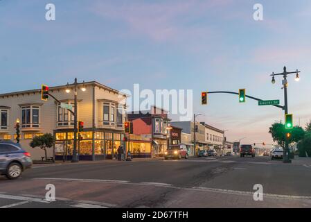 Fort Bragg, Californie / Etats-Unis - 02 janvier 2020 : comté de Mendocino, fort Bragg, Californie, centre-ville. De nombreuses fonctions historiques d'origine sont encore utilisées Banque D'Images