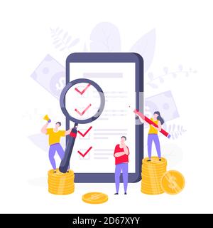 Formulaire d'enquête en ligne ou demande d'examen sur l'écran du téléphone. Illustration de Vecteur