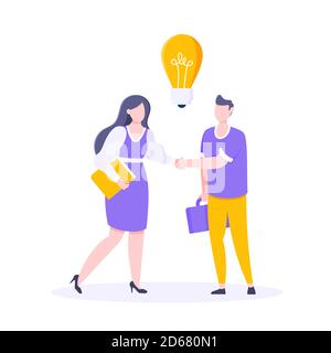 Deux personnes se serrant la main et ont une idée de modèle plat dessin vectoriel illustration. Illustration de Vecteur