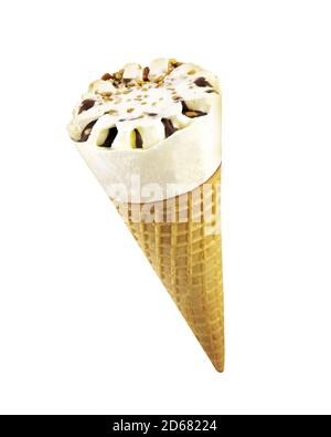 Glace à la vanille avec noix et gaufres Banque D'Images