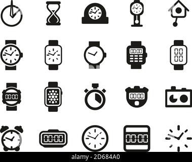 Horloge ou montre icônes ensemble noir et blanc grand Illustration de Vecteur