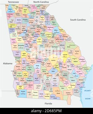 Carte vectorielle administrative de l'État américain de Géorgie Illustration de Vecteur