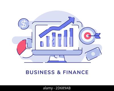 Graphique à barres de croissance du concept de finance d'entreprise sur l'écran d'affichage de l'ordinateur arrière-plan blanc isolé avec contour plat Illustration de Vecteur