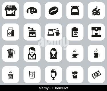 Ensemble de design plat noir et blanc Icons du Coffee Shop, grand Illustration de Vecteur