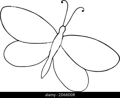 Un papillon de contour, simple dessin de vecteur à la main, dessin de contour en style doodle, symbole de l'été et de la nature Illustration de Vecteur