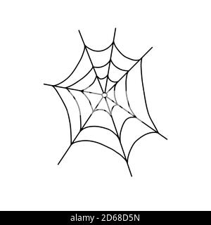 Illustration vectorielle d'une simple toile d'araignée d'Halloween fantaisie, objet isolé sur fond blanc, clipart utile pour la décoration de fête d'halloween, image dessinée à la main, personnage sinistre de bande dessinée Illustration de Vecteur