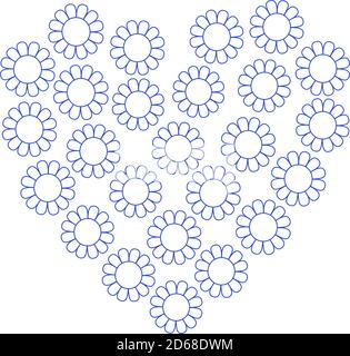 Illustration florale vectorielle simple d'une forme de coeur remplie de fleurs fantaisie bleues, idéale pour les cartes de vœux et les invitations pour les événements de vacances Illustration de Vecteur