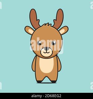 adorable personnage de mascotte de cerf sur le thème de noël. design isolé sur fond vert. Banque D'Images