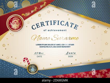 Certificat de Noël avec emblème du Père Noël. Contexte de l'hiver pour le nouvel an félicitations Illustration de Vecteur