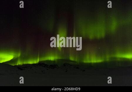 Aurores boréales ou aurores borealis sur les montagnes entre Thingvellir et Laugarvatn pendant l'hiver en Islande. europe, Europe du Nord, islande, Banque D'Images