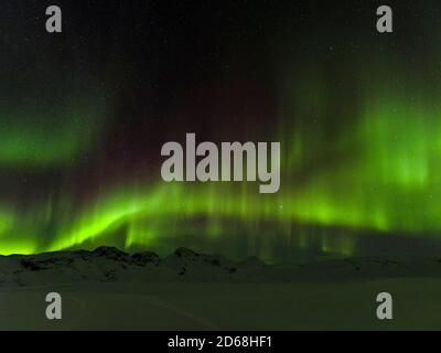 Aurores boréales ou aurores borealis sur les montagnes entre Thingvellir et Laugarvatn pendant l'hiver en Islande. europe, Europe du Nord, islande, Banque D'Images