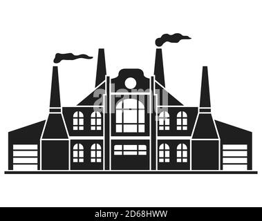 Silhouette ancien bâtiment d'usine avec cheminées de fumée.Vector plat. Illustration de Vecteur