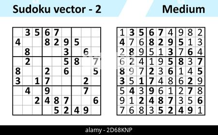 Sudoku jeu avec réponses. Ensemble de conception vectorielle simple Sudoku. Modèle vide. La complexité de la tâche est moyenne. Illustration de Vecteur