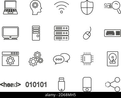Icônes de programmation d'ordinateur ligne mince définir grand Illustration de Vecteur