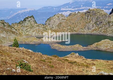 Paysage des trois lacs à Lacs Robert, dans la chaîne de montagnes de Chamrousse Banque D'Images