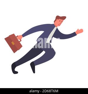 Homme d'affaires courant se dépêcher.Flat Illustration vector.personnage de dessin animé homme courant avec mallette. Illustration de Vecteur