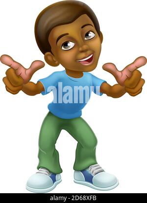 Joyeux Black Cartoon Boy Child Kid Pointing Illustration de Vecteur