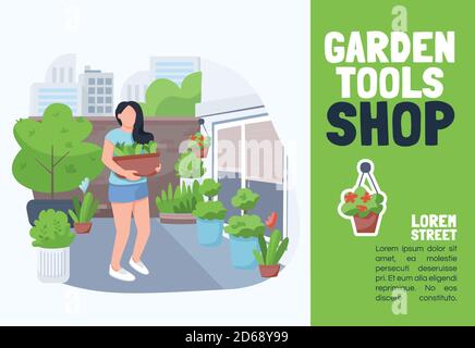 Modèle vectoriel plat de bannière de magasin d'outils de jardin Illustration de Vecteur
