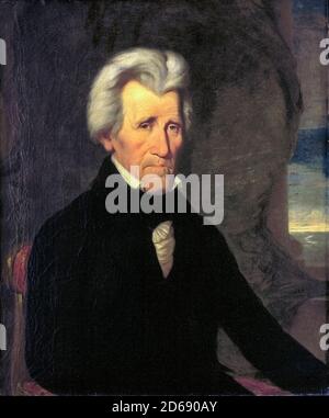 Andrew Jackson (1767-1845), soldat américain et homme d'État qui a servi comme 7e président des États-Unis, portrait peint par Miner Kilbourne Kellogg, vers 1840 Banque D'Images