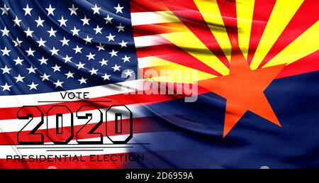 Élections AMÉRICAINES en novembre 2020, gros plan du drapeau américain et du drapeau de l'État d'Arizona. Banque D'Images