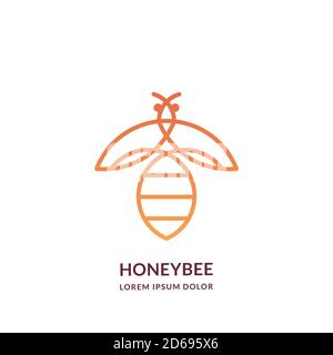 Modèle de design d'emblème de logo d'art de ligne, abeille jaune. Vecteur abstrait Honeybee icône linéaire. Emballage au miel, concept d'étiquette de marque de cosmétiques. Illustration de Vecteur