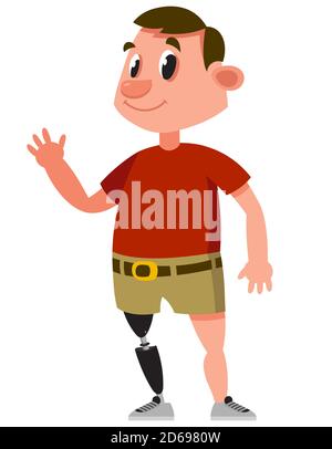 Homme avec une jambe prothétique. Personnage masculin debout. Illustration de Vecteur