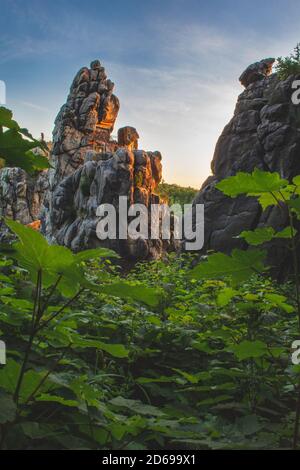 Externstéine. Formation de roches de grès située dans la forêt de Teutoburg, Rhénanie-du-Nord-Westphalie, Allemagne Banque D'Images
