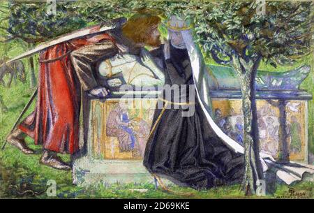 Monsieur Lancelot. 'Arthur's Tomb, la dernière rencontre de Lancelot et de Guenevere' par Dante Gabriel Rossetti, aquarelle avec bodycolor et graphite sur papier, 1854 Banque D'Images