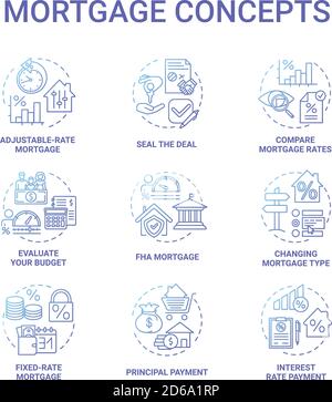 Ensemble d'icônes de concept hypothécaire Illustration de Vecteur