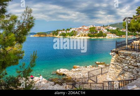 La vieille ville de Chora dans l'île de Skiathos, Grèce Banque D'Images