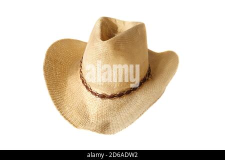 Chapeau de paille d'été isolé sur fond blanc. Chapeau pour hommes. Banque D'Images